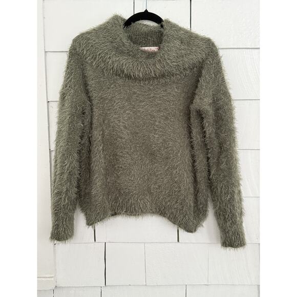 Pink Rose Sage Green Fuzzy Eyelash Knit Sweater Cozy Soft Girl Winter Juniors XL - Picture 1 of 8